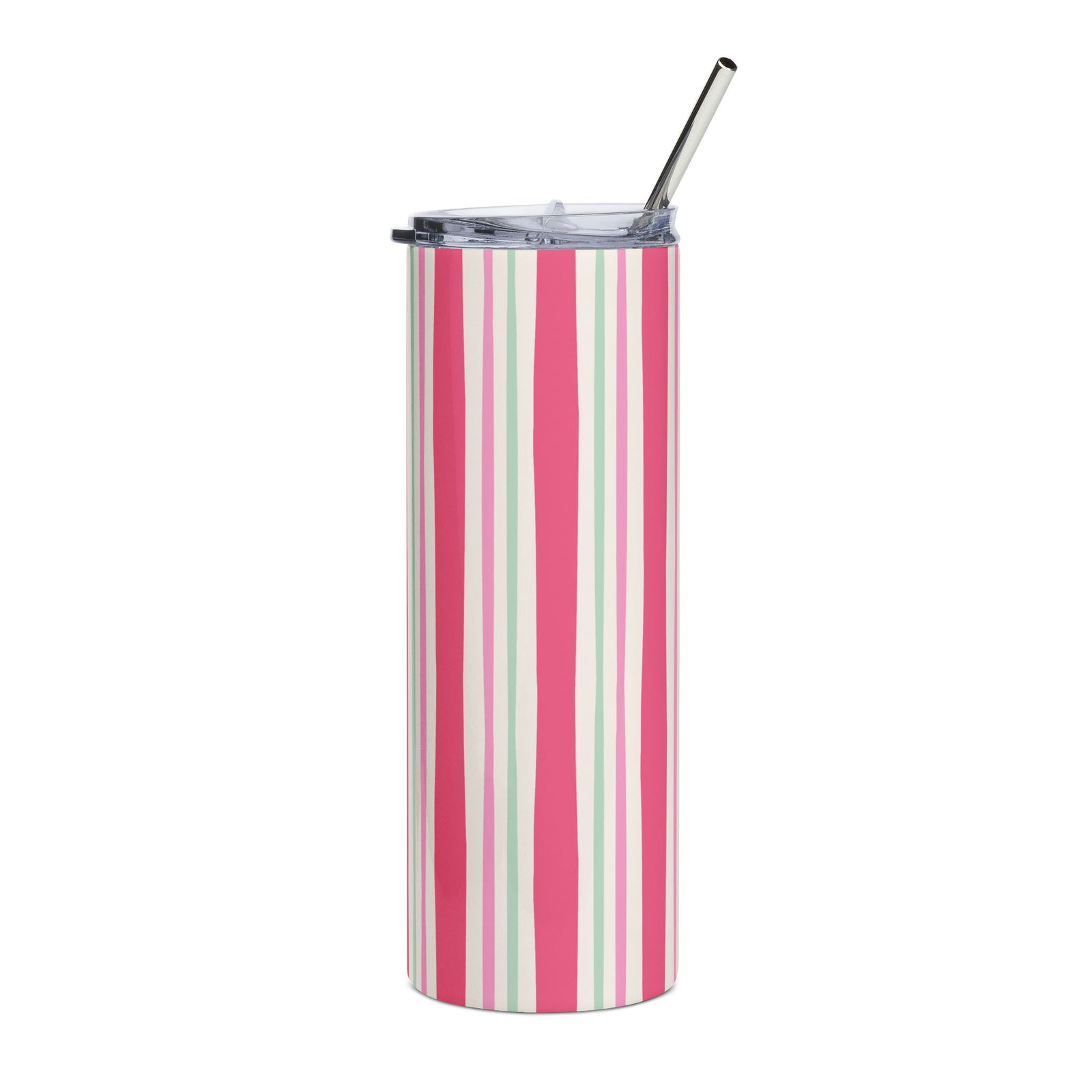 Preppy Pink Stripe 20oz Stainless Steel Tumbler Insulated Skinny Travel Cup