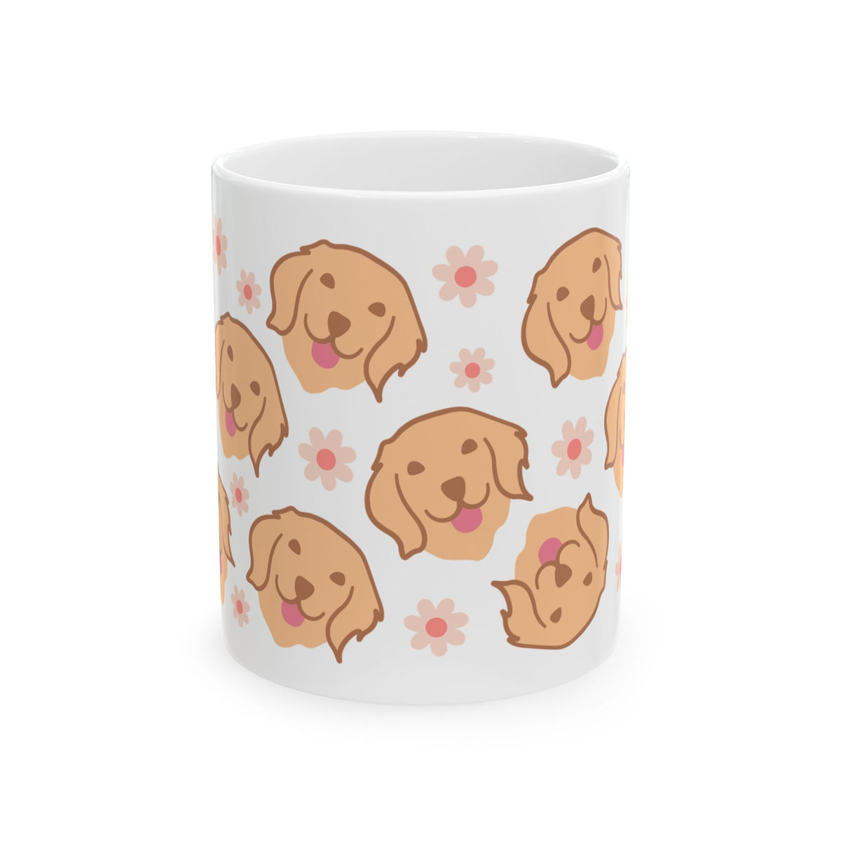 Golden Retriever Pattern Ceramic Mug — Cute Dog & Flowers Coffee Cup (11oz, 15oz)