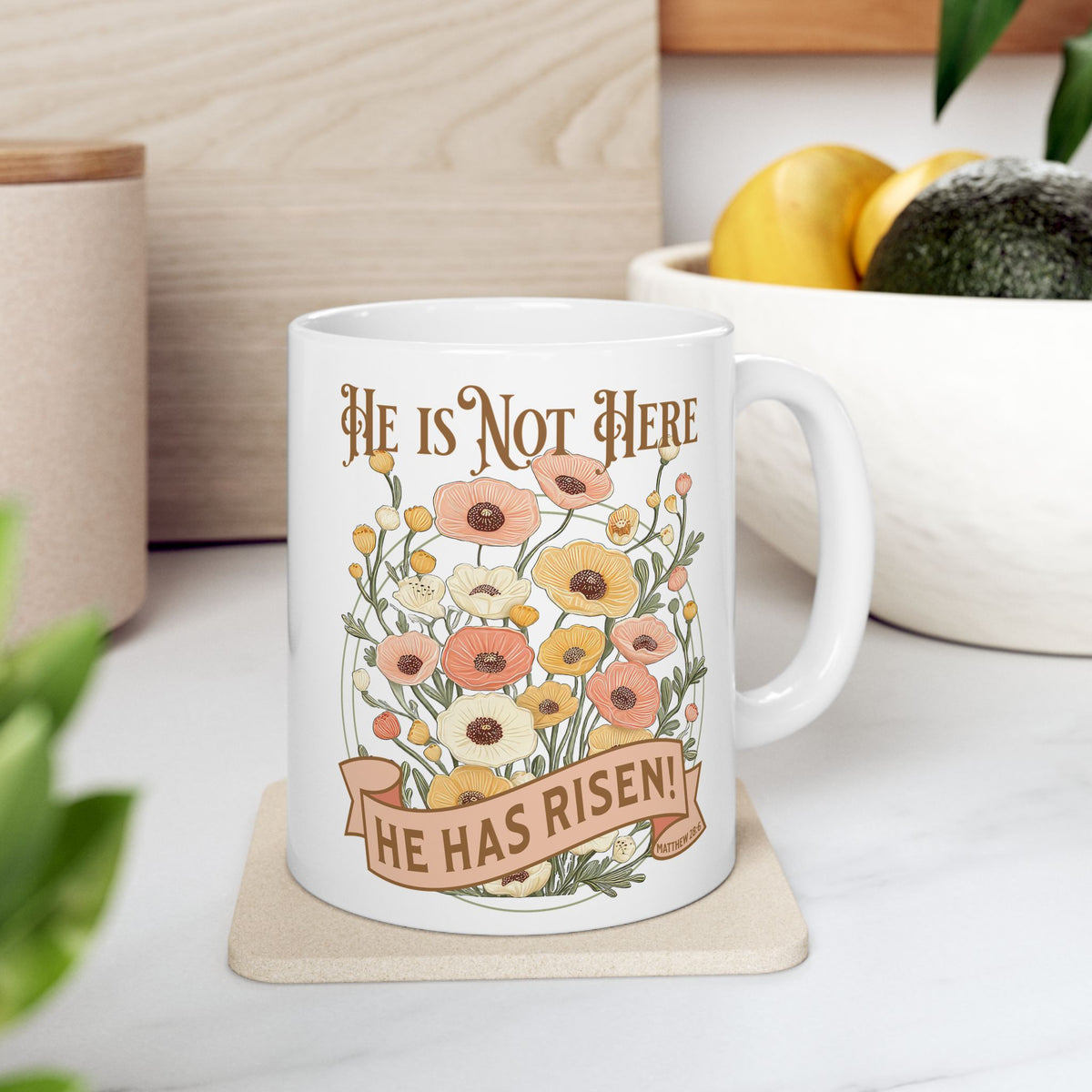 He is Not Here He Has Risen Easter Christian Ceramic Mug Coffee Cup (11oz & 15oz)