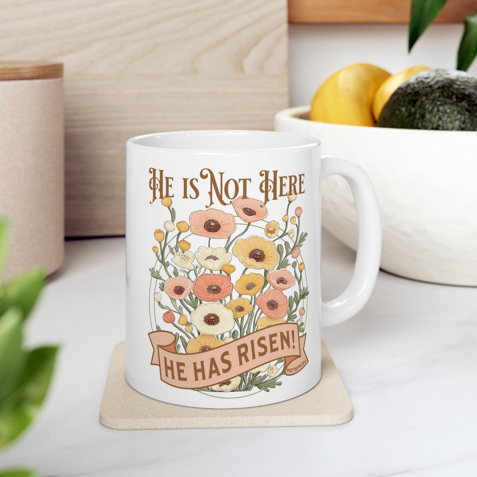 He is Not Here He Has Risen Easter Christian Ceramic Mug Coffee Cup (11oz & 15oz)