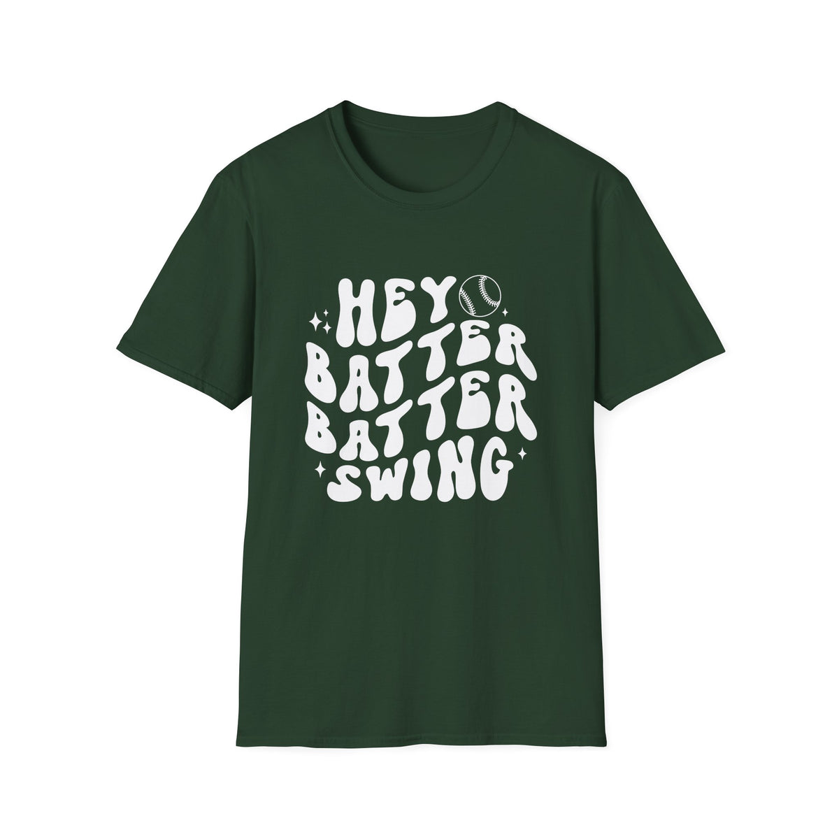 Hey Batter Batter Swing Baseball or Softball Retro Font Graphic T-Shirt Sports Tee (12 Team Colors)