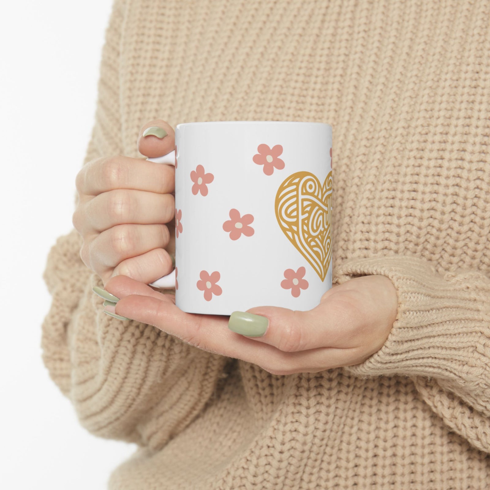 Faith Heart Floral Cute Ceramic Mug Coffee Cup (11oz & 15oz)