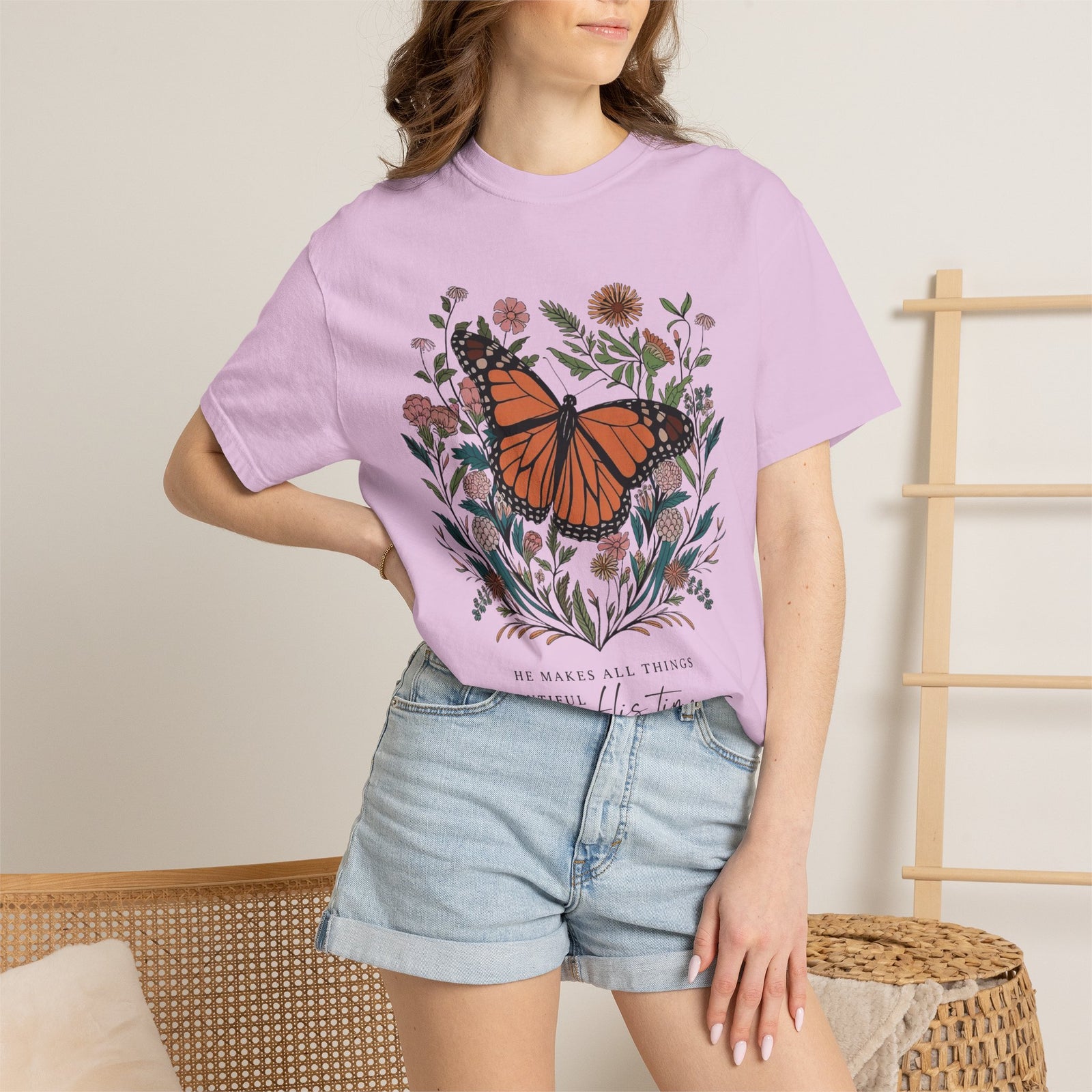 He Makes All Things Beautiful T-Shirt Christian Butterfly Graphic Tee