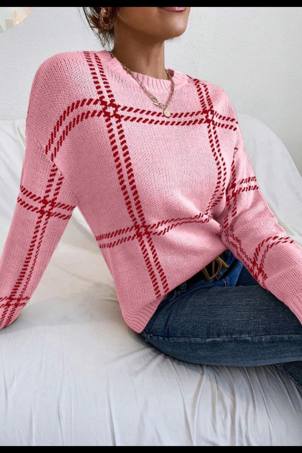 Contrast Round Neck Long Sleeve Sweater - Sydney So Sweet