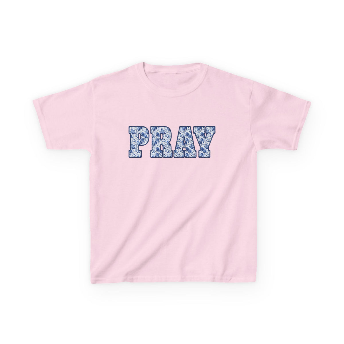 Pray Blue Floral Kids T-Shirt Youth Christian Faith Graphic Tee