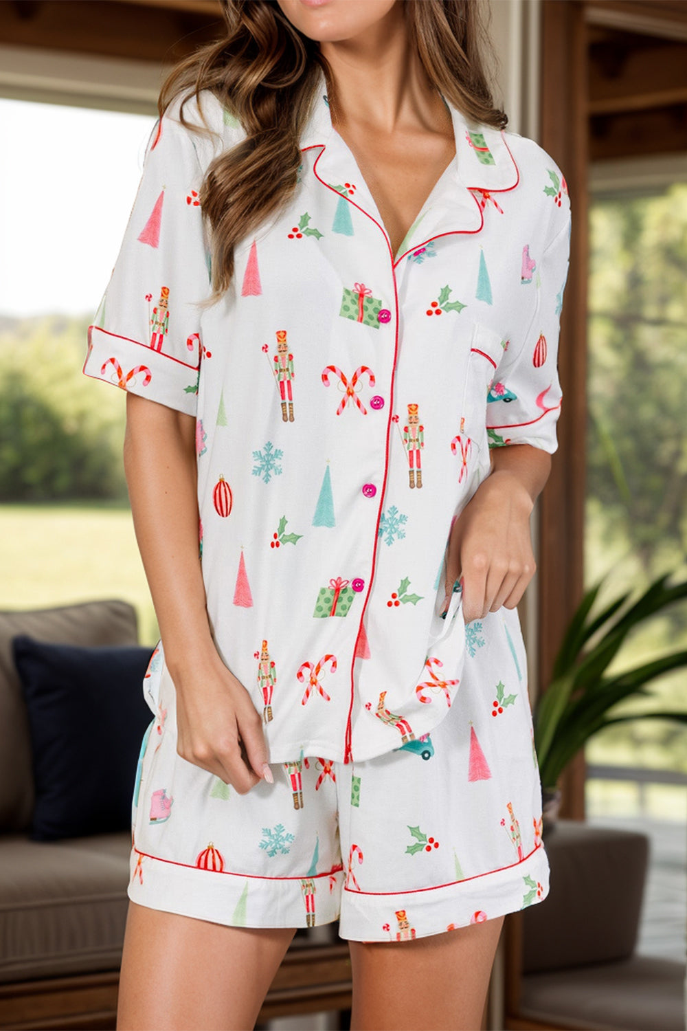 Printed Short Sleeve Top and Shorts Lounge Set - Sydney So Sweet