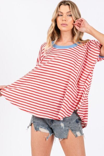 Ces Femme Striped Round Neck Short Sleeve T-Shirt - Sydney So Sweet