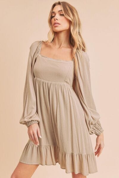 Aemi + Co Ruffled Hem Square Neck Balloon Sleeve Mini Dress - Sydney So Sweet