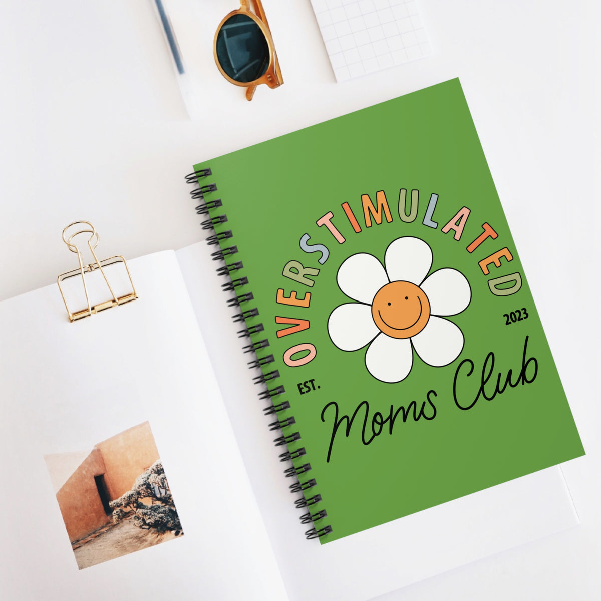 Overstimulated Moms Club Spiral Notebook Cute Daisy Journal for Busy Moms