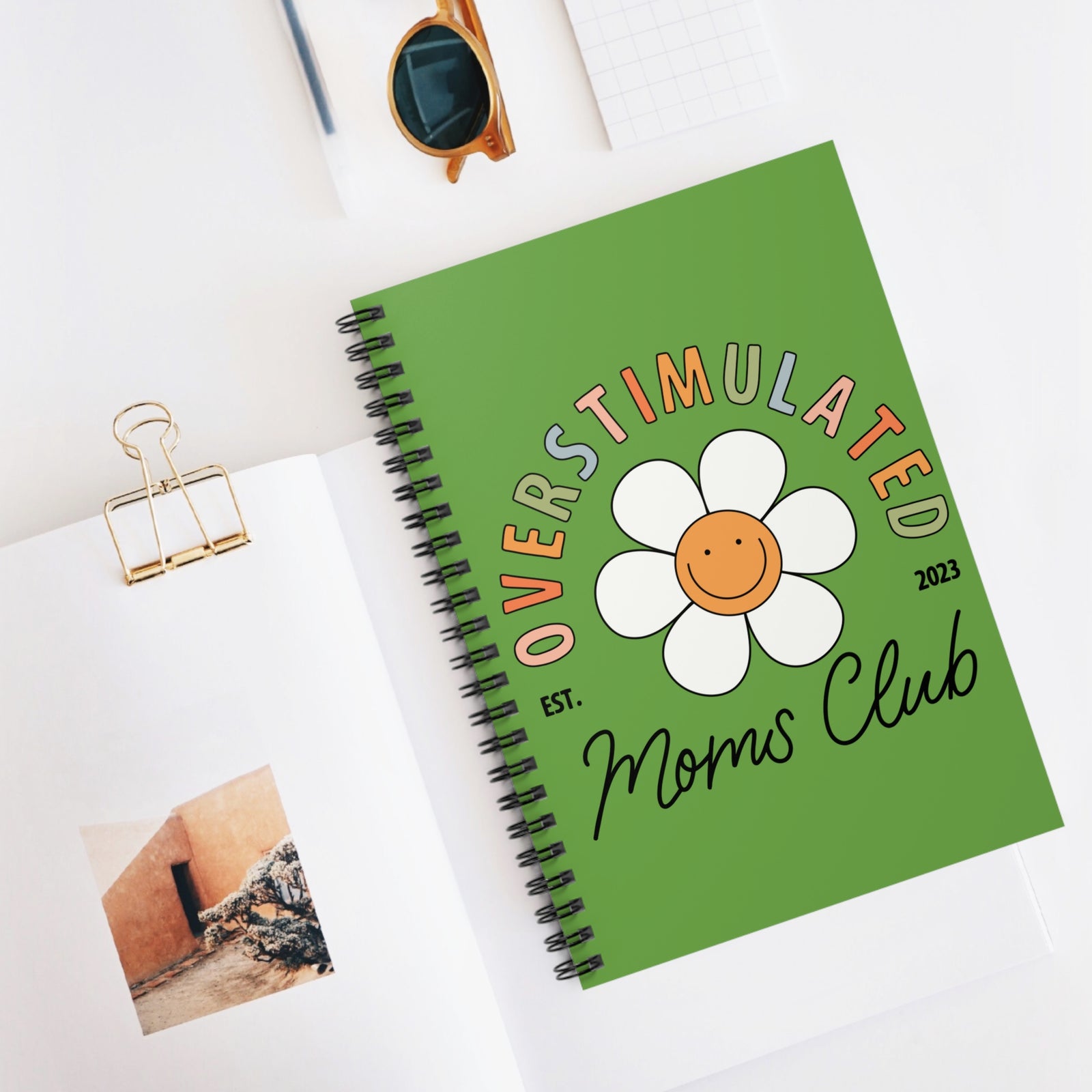 Overstimulated Moms Club Spiral Notebook Cute Daisy Journal for Busy Moms