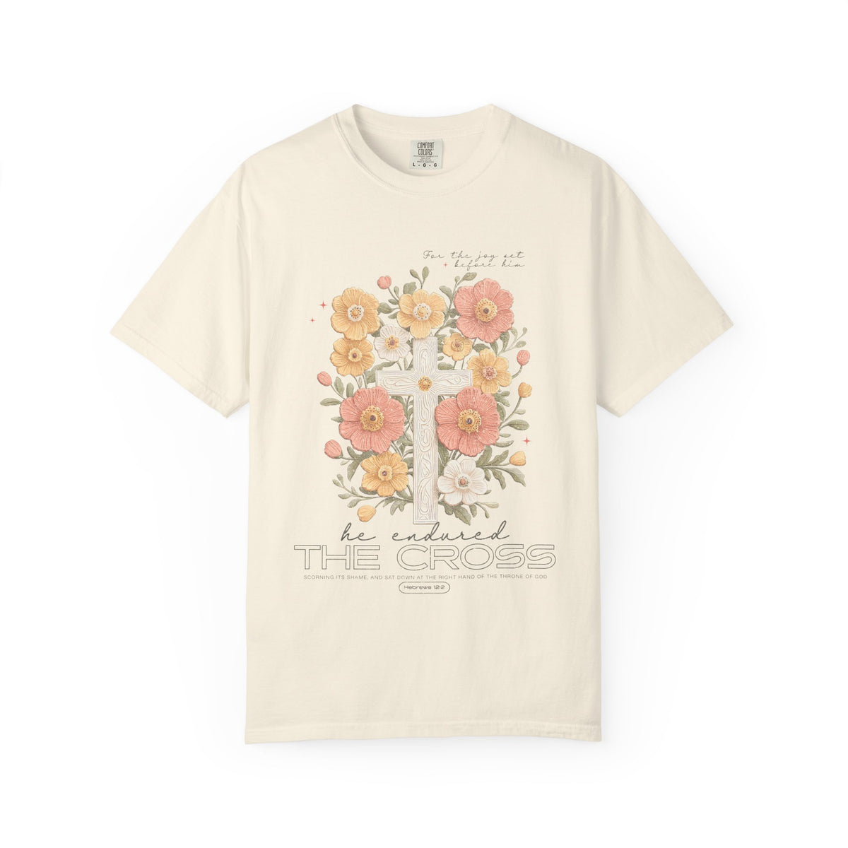 Joy Set Before Him Floral Cross T‑Shirt Christian Faith Graphic Tee