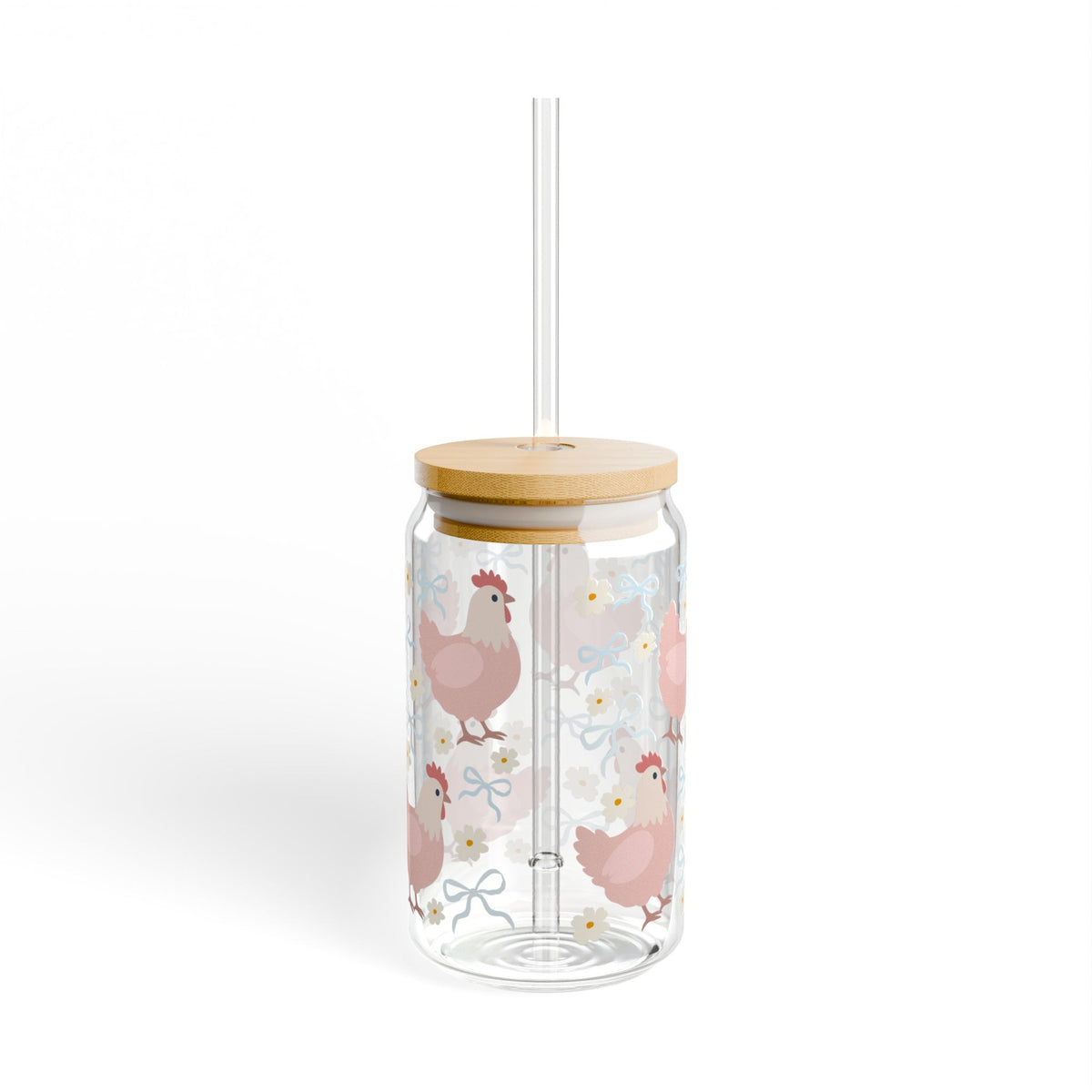 Coquette Chicken Tumbler Sipper Glass 16oz — Reusable Drink Jar with Lid & Straw - Sydney So Sweet