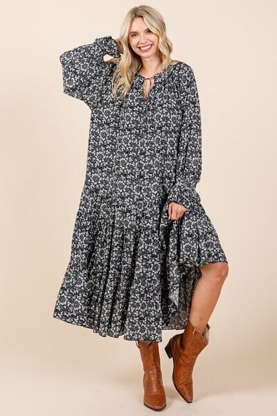 Mittoshop Printed Tie Neck Flounce Sleeve Midi Dress - Sydney So Sweet