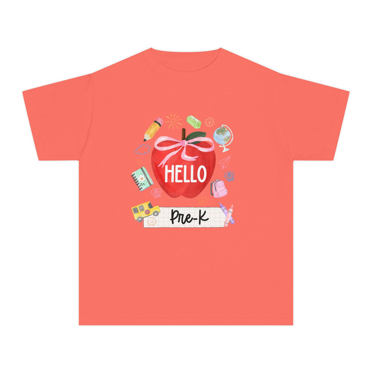 Hello Pre-K Preppy Coquette Apple Graphic Tee Back to School Pre-K T-Shirt