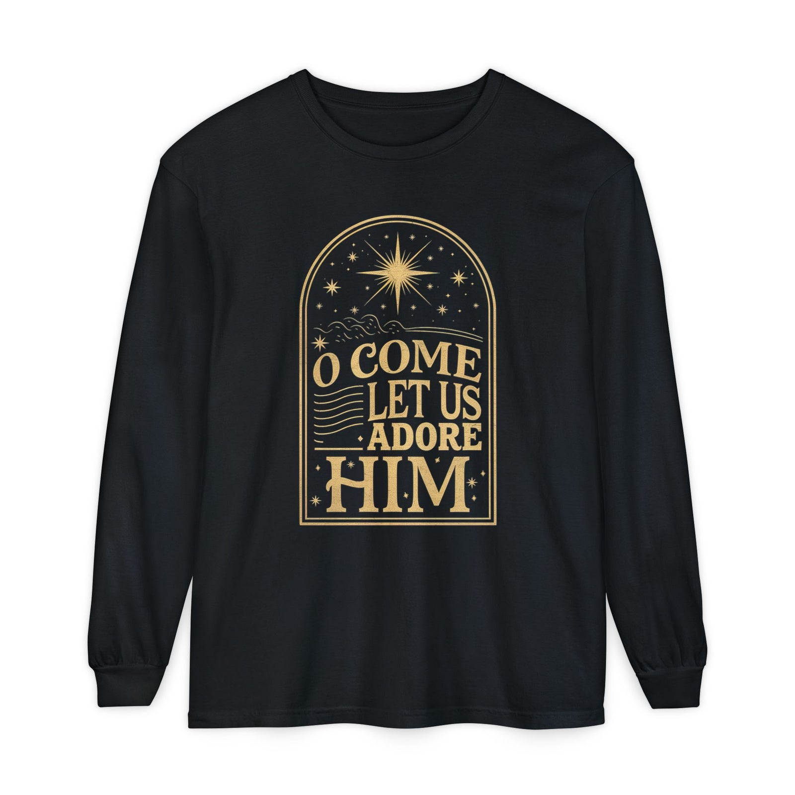 O Come Let Us Adore Him Long Sleeve T-Shirt Christmas Distressed Graphic Tee