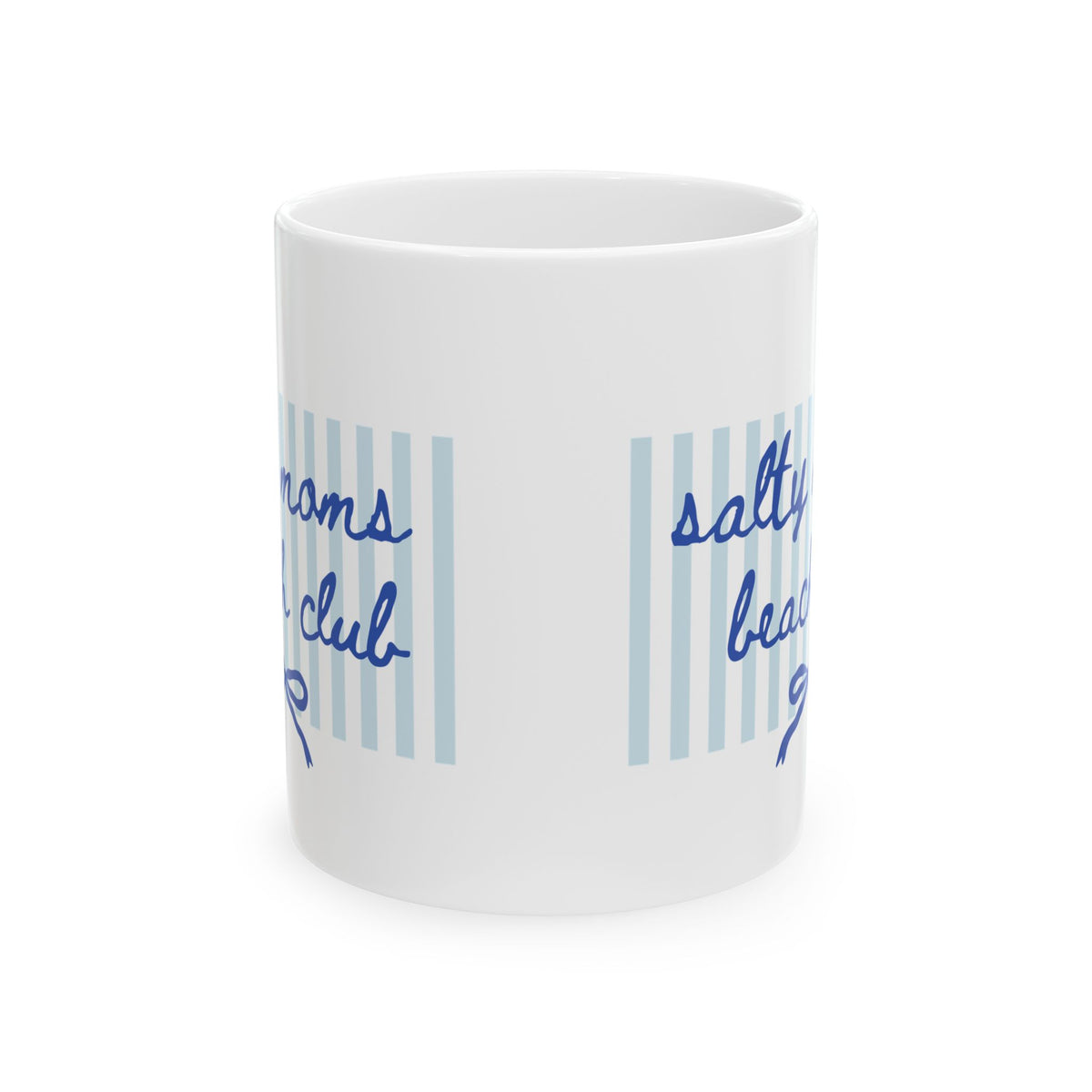 Salty Moms Beach Club Coastal Stripe Ceramic Mug Coffee Cup (11oz & 15oz)