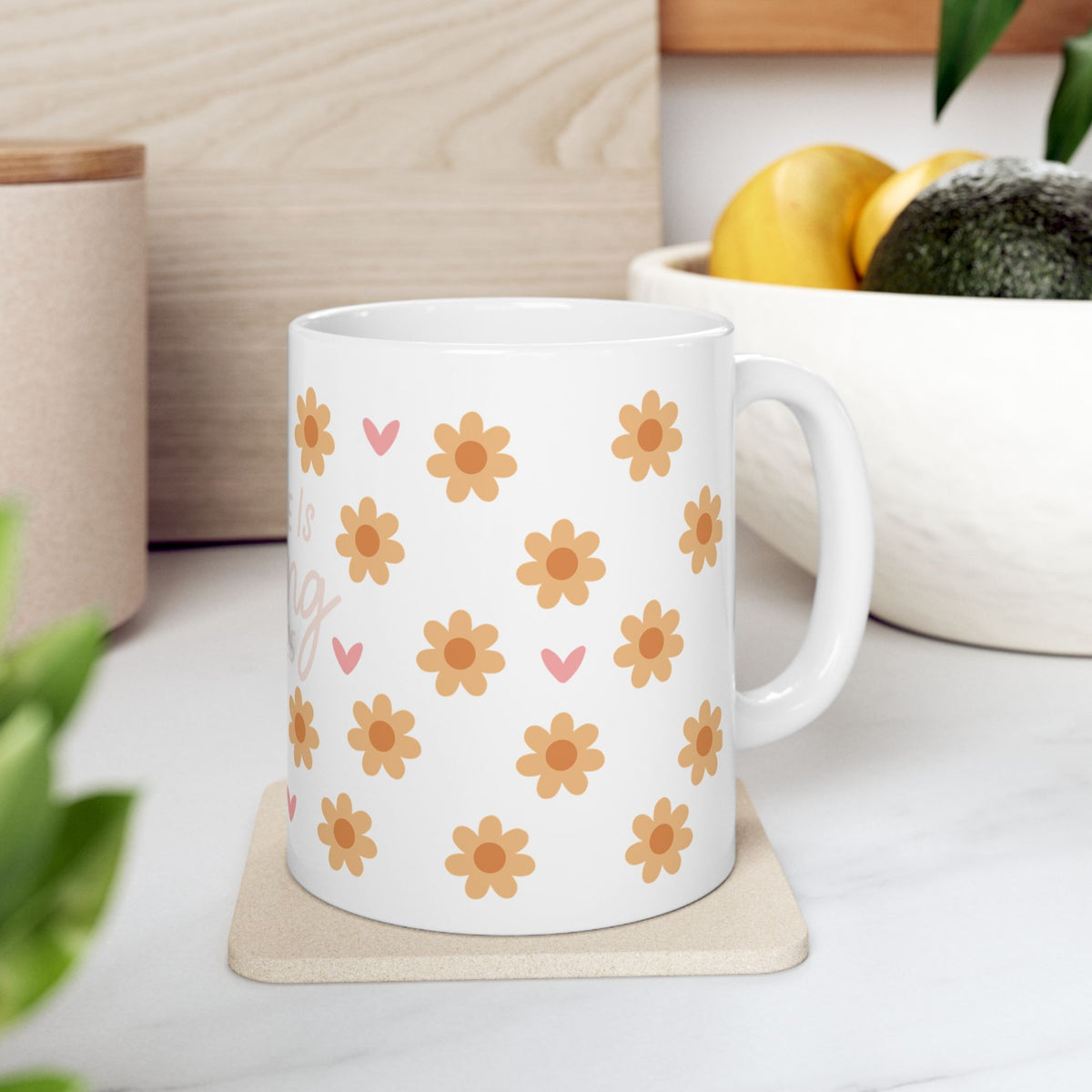 She Is Strong Ceramic Mug — Proverbs 31:25 Yellow Floral Inspirational Coffee Cup