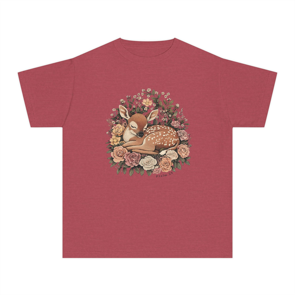 Sleeping Fawn Floral T-Shirt Psalm 23 Inspirational Kids Christian Tee