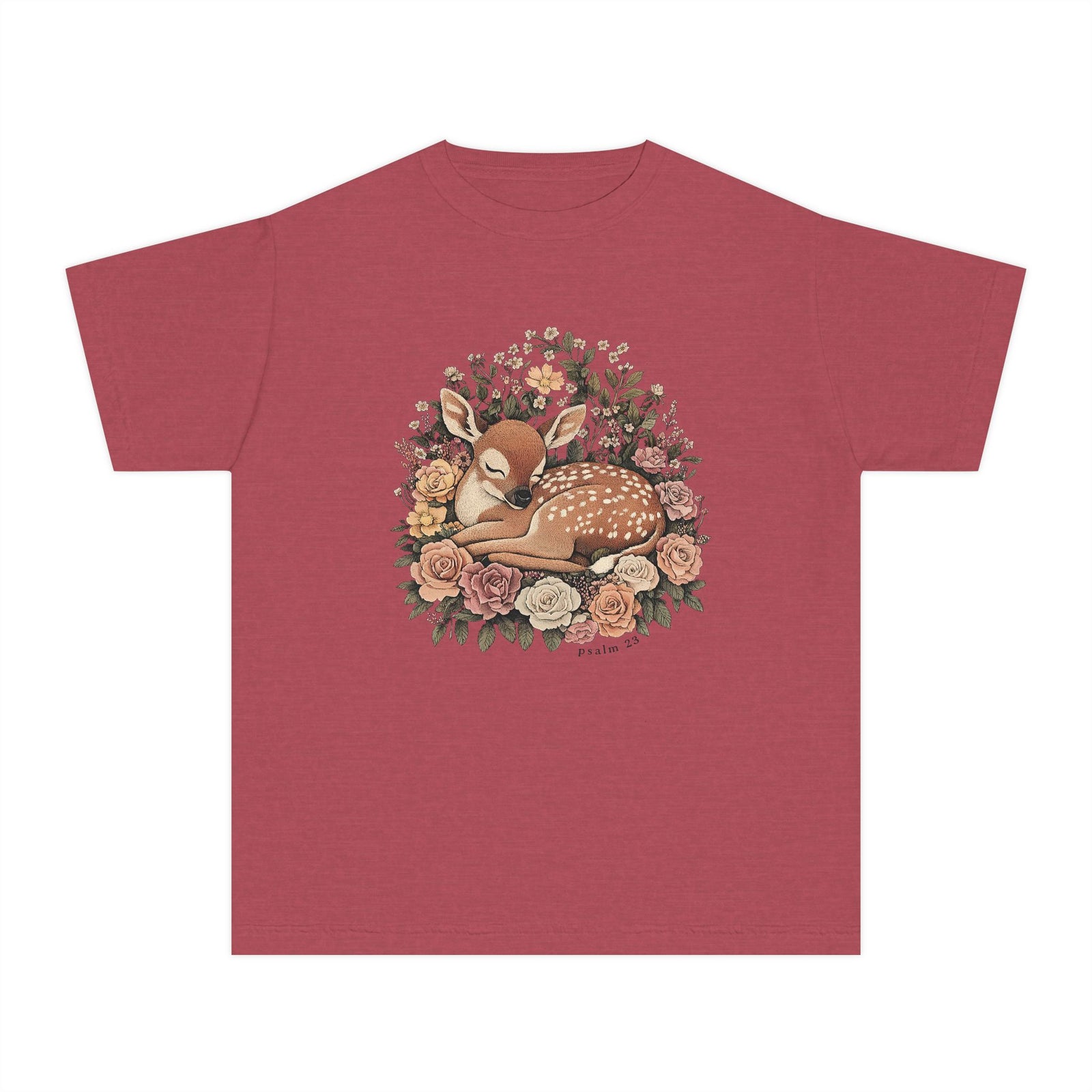Sleeping Fawn Floral T-Shirt Psalm 23 Inspirational Kids Christian Tee
