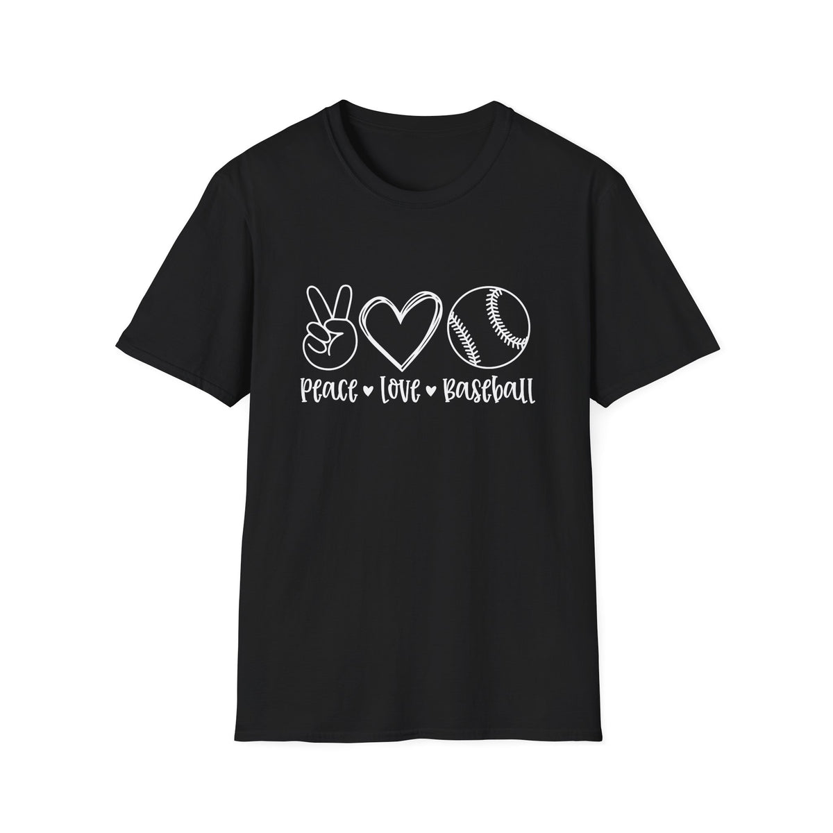 Peace Love Baseball Graphic T-Shirt Cute Sports Mom Tee (12 Team Colors)
