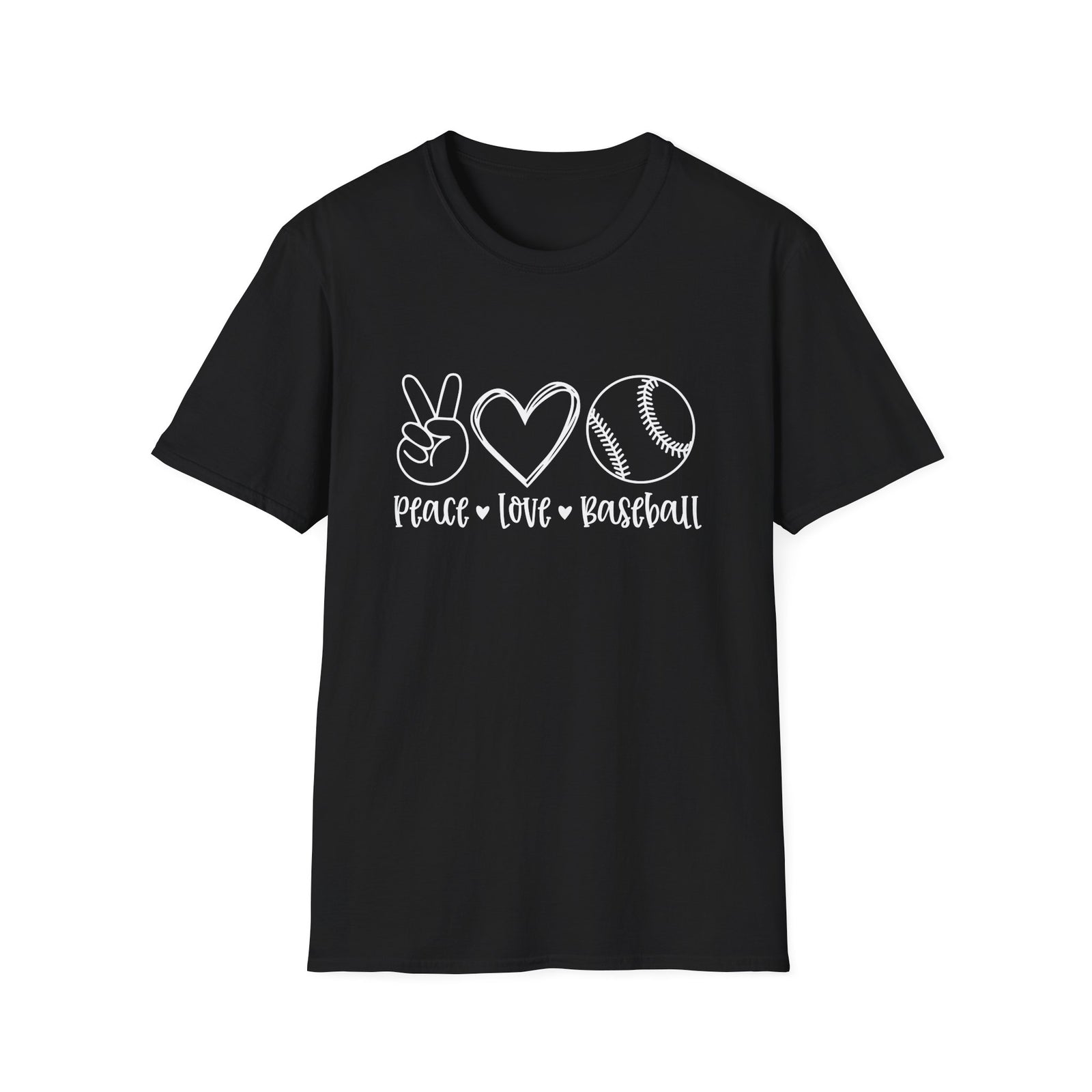Peace Love Baseball Graphic T-Shirt Cute Sports Mom Tee (12 Team Colors)