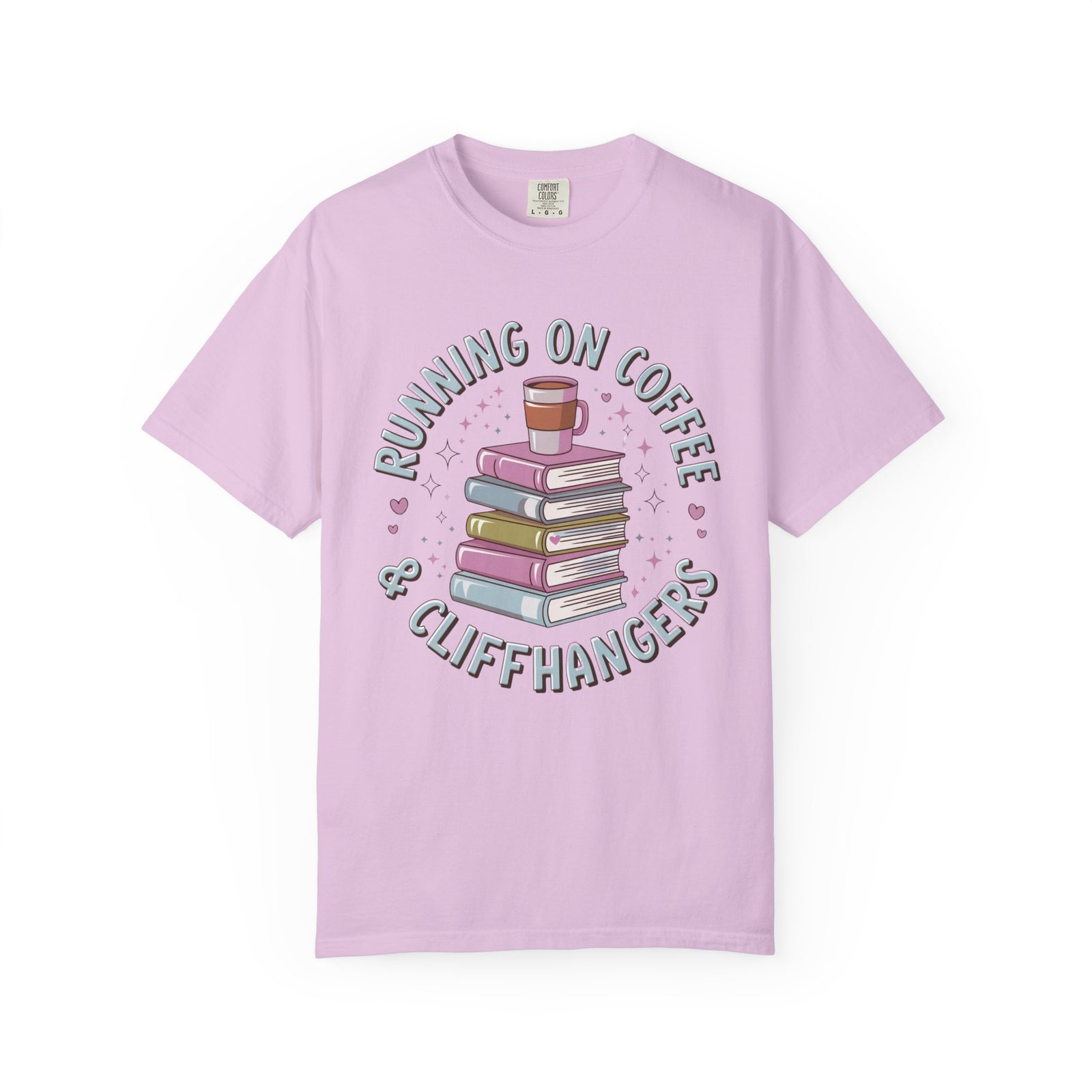 Running on Coffee & Cliffhangers Graphic T-Shirt Unisex Book Lover Short Sleeve Tee