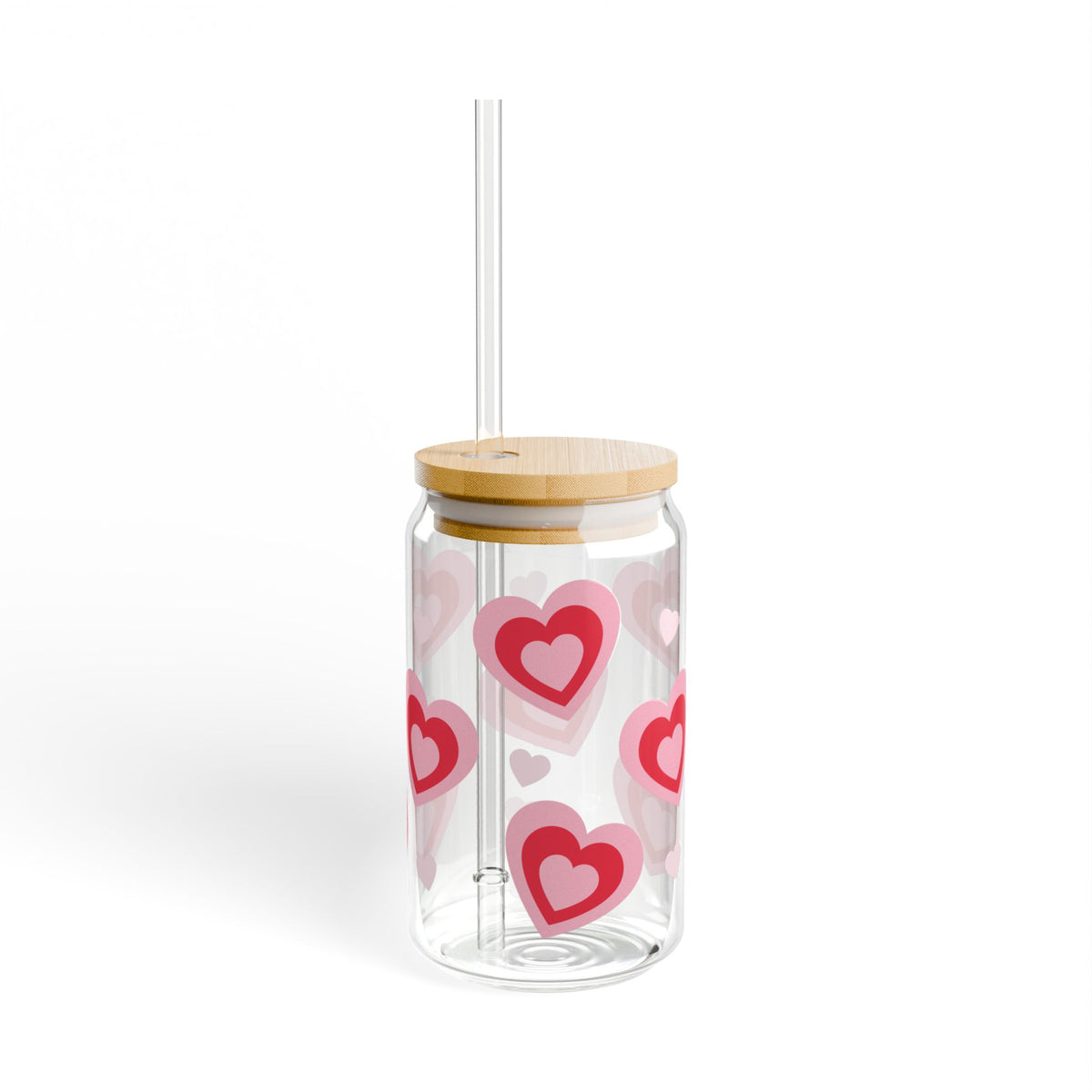 Retro Hearts Tumbler Sipper Glass 16oz — Reusable Drink Jar with Lid & Straw - Sydney So Sweet