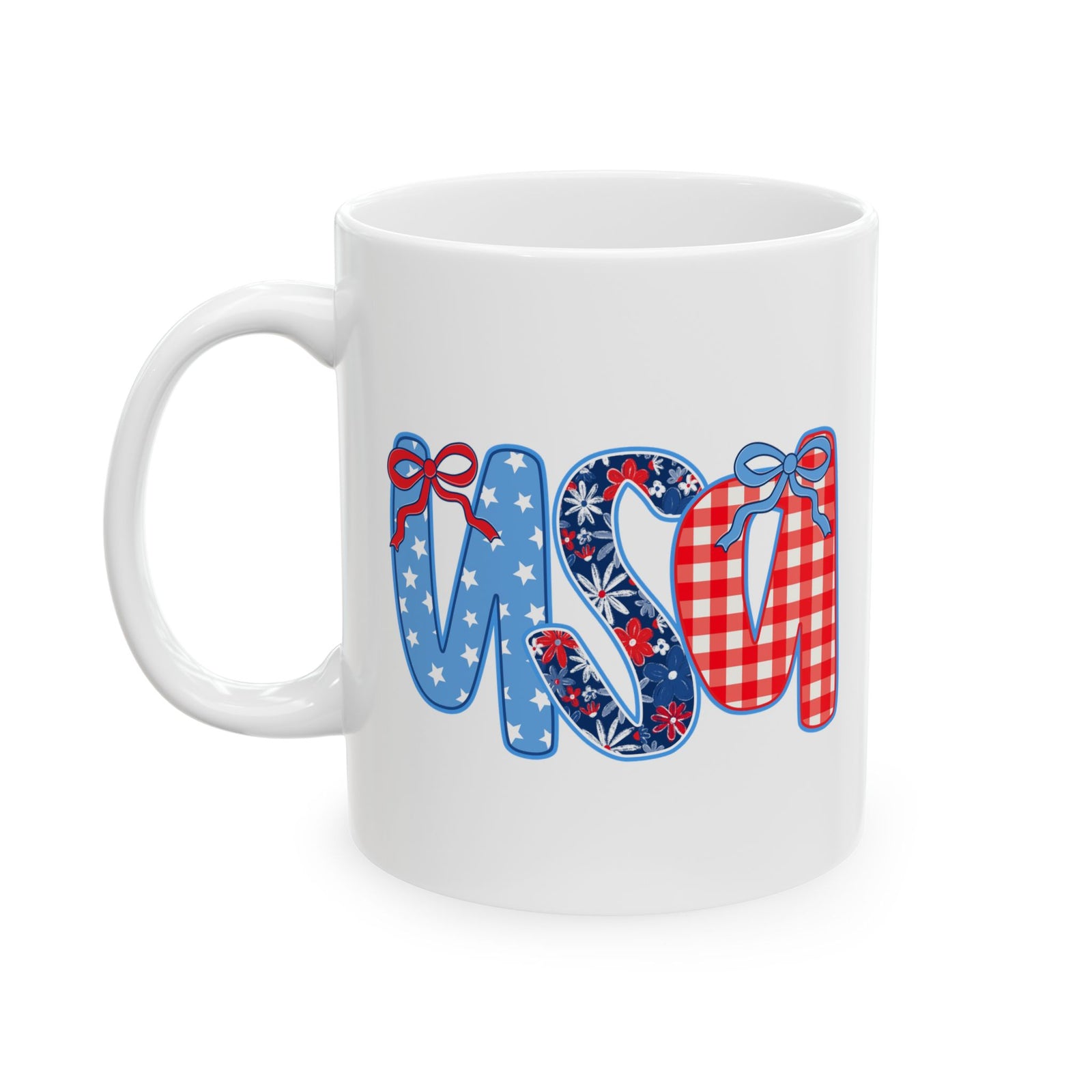 USA Coquette Bow Patriotic Cute Ceramic Mug Coffee Cup (11oz & 15oz)