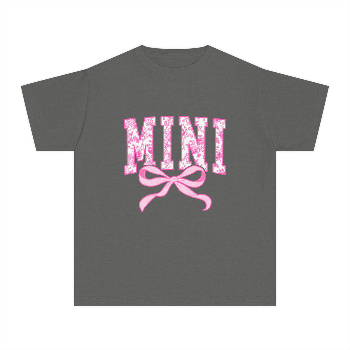 Mini Coquette Pink Toile Bow T-Shirt Cute Girl's Graphic Tee