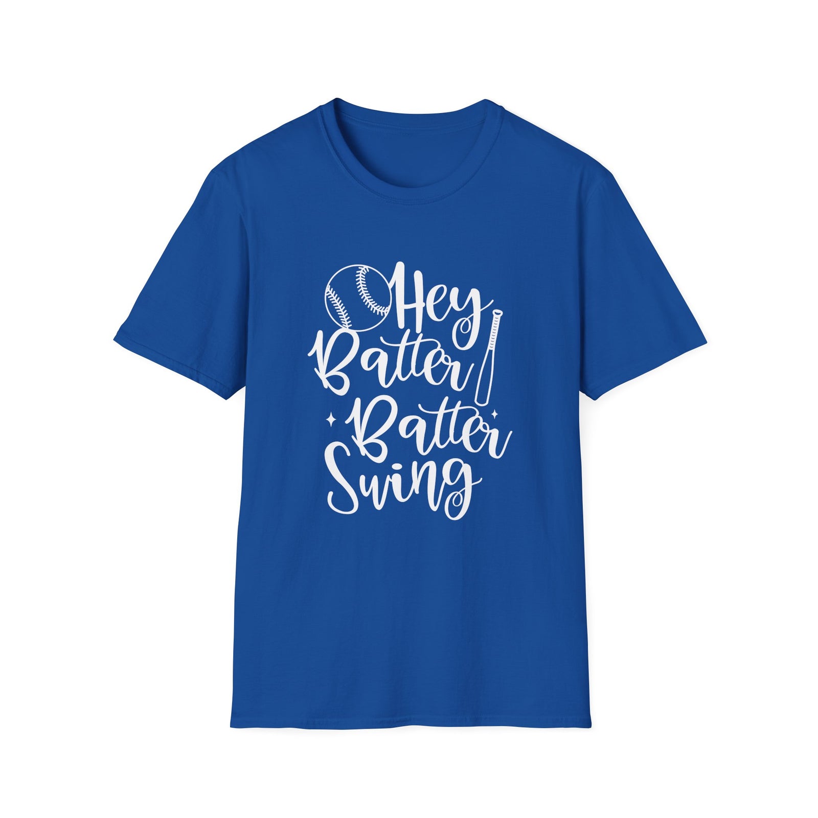 Hey Batter Batter Swing Baseball Graphic T-Shirt Cute Sports Mom Tee (12 Team Colors)