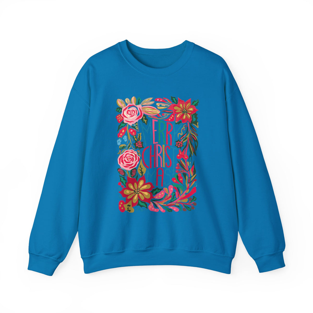Merry Christmas Bright Holiday Florals Crewneck Unisex Sweatshirt