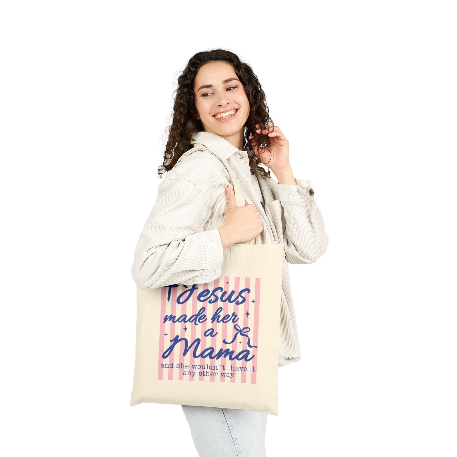 Jesus Made Her a Mama Cotton Canvas Tote Bag Christian Mom Gift