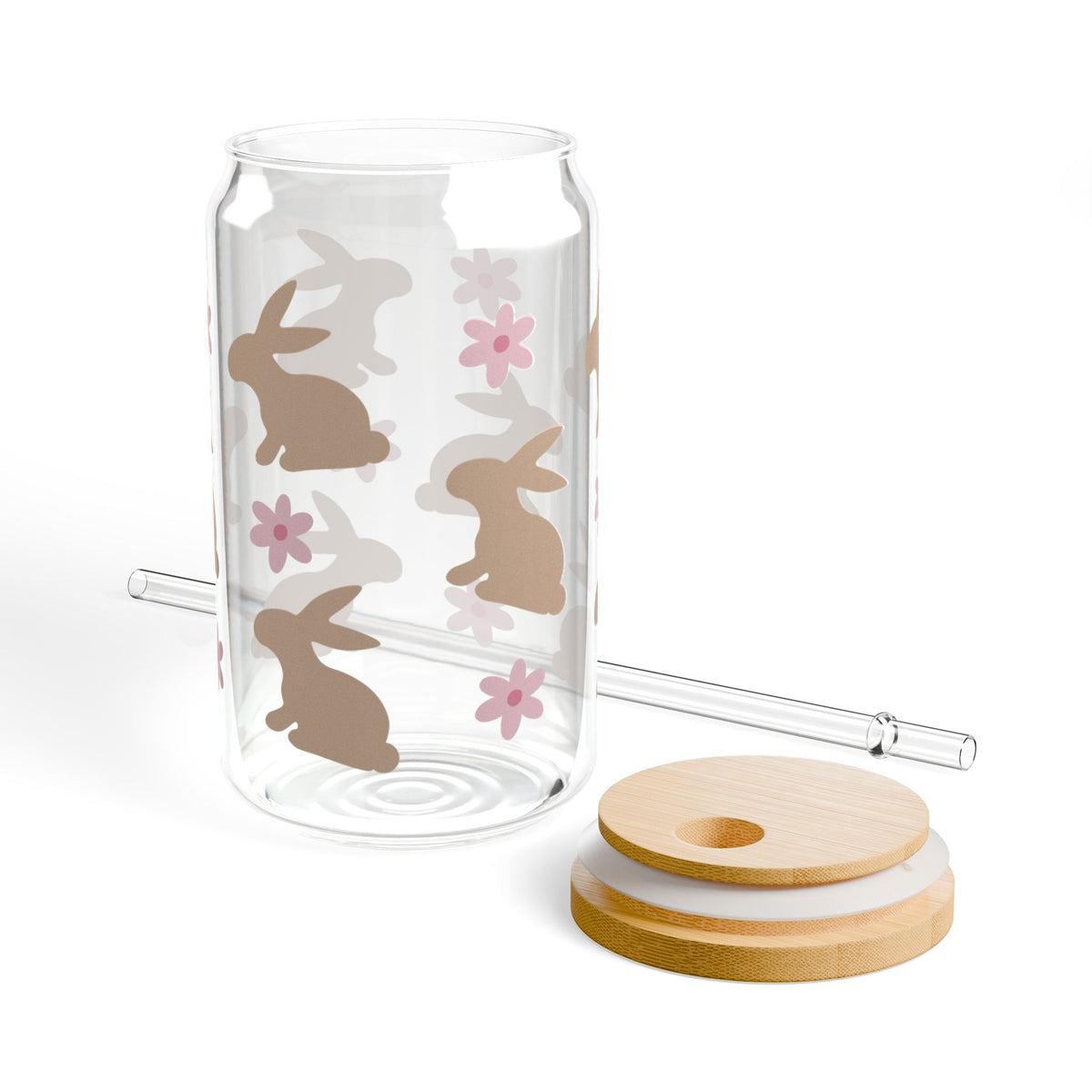 Daisy Bunny Tumbler Sipper Glass 16oz — Reusable Drink Jar with Lid & Straw