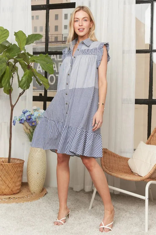 ADORA Button Down Textured Babydoll Dress - Sydney So Sweet