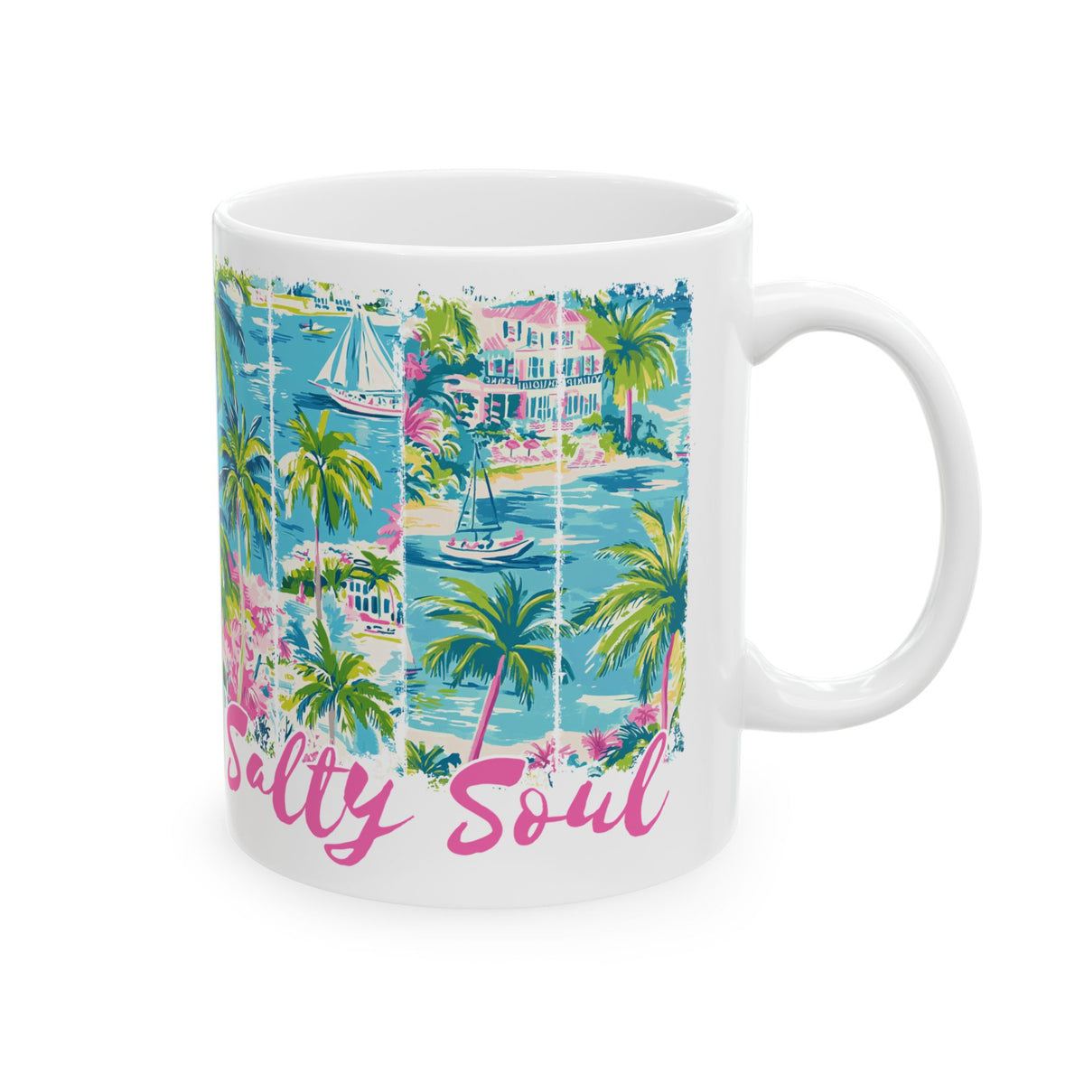 Salty Soul Beachy Palm Print Cute Ceramic Mug Coffee Cup (11oz & 15oz)