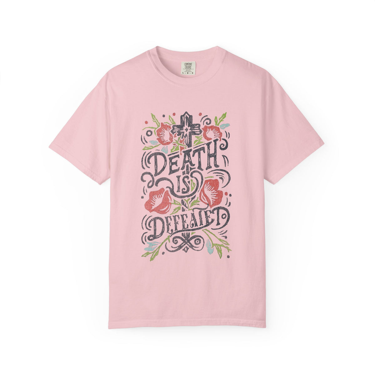 Death Is Defeated T-Shirt Vintage Floral Resurrection Christian Distressed Graphic Tee