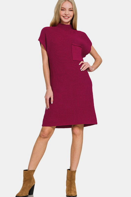 Zenana Mock Neck Short Sleeve Sweater Dress - Sydney So Sweet