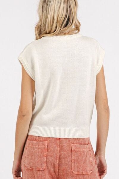 Mittoshop Contrast Letter Round Neck Cap Sleeve Knit Top - Sydney So Sweet