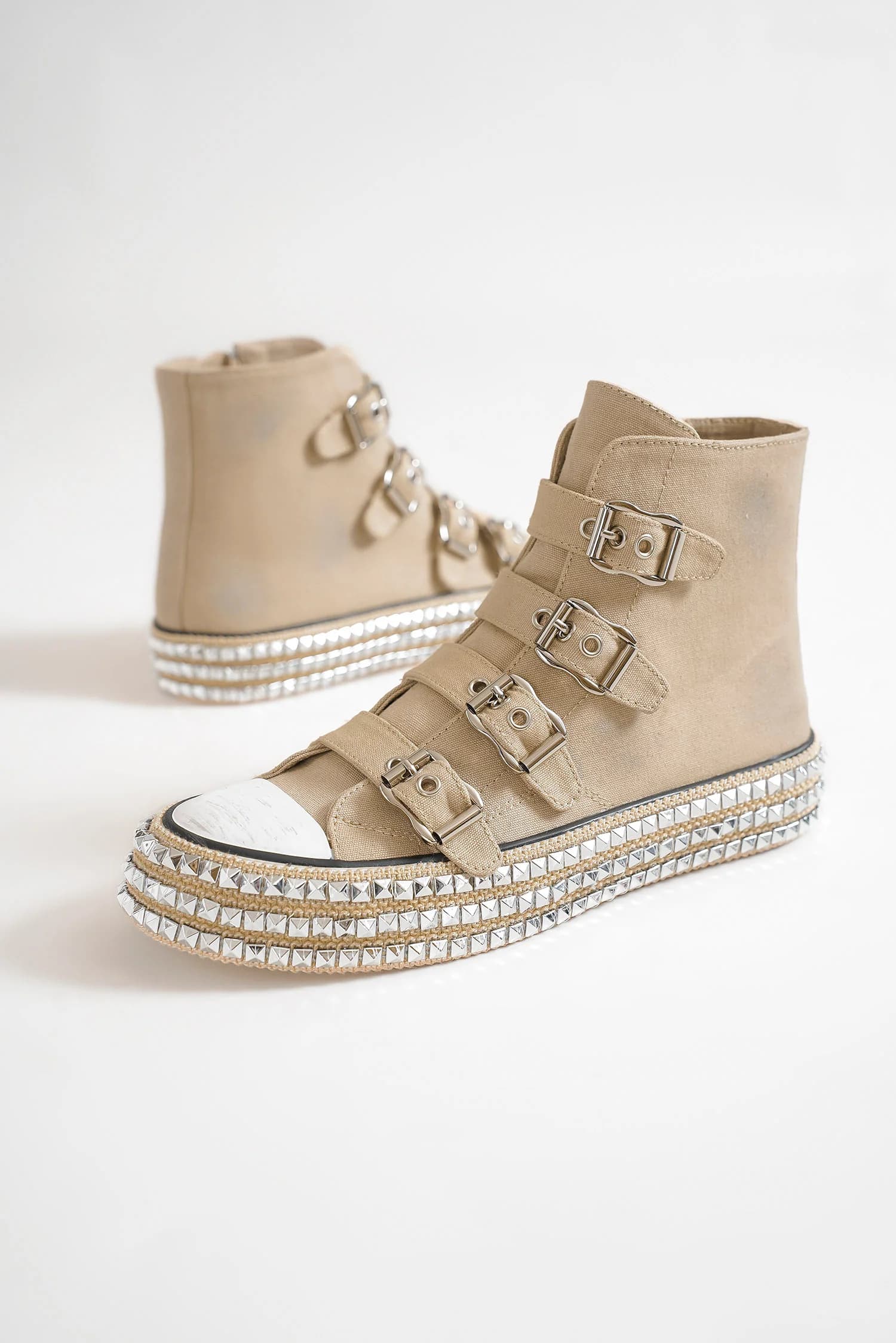 Beast Fashion Multi-Buckle Straps Studded Platform Sneakers - Sydney So Sweet