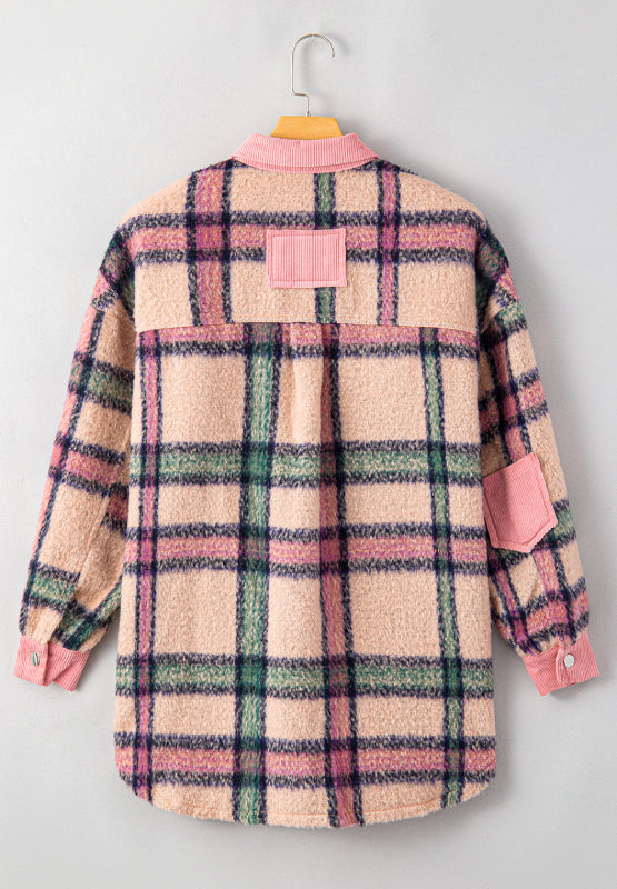 Fuzzy Plaid Corduroy Patchwork Shacket - Sydney So Sweet