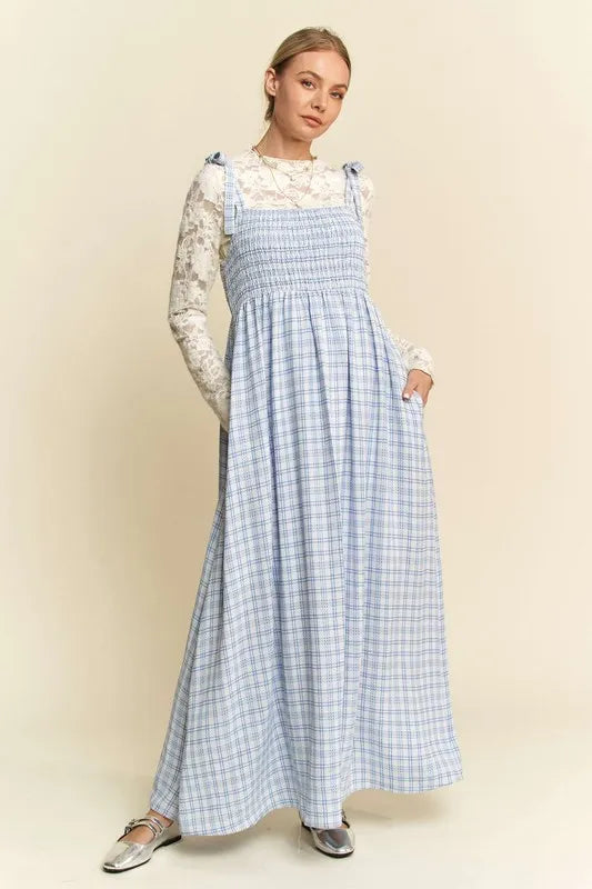 Davi & Dani Plaid Smocking Sleeveless Maxi Dress - Sydney So Sweet