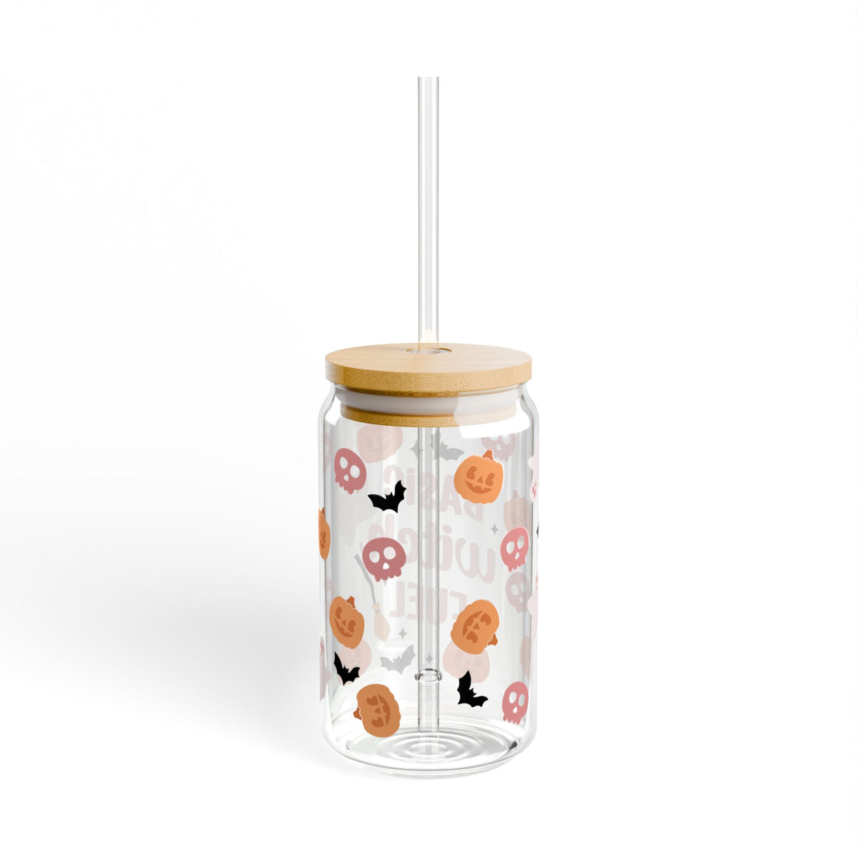 Basic Witch Fuel Halloween Sipper Glass 16oz Reusable Drink Jar with Lid & Straw