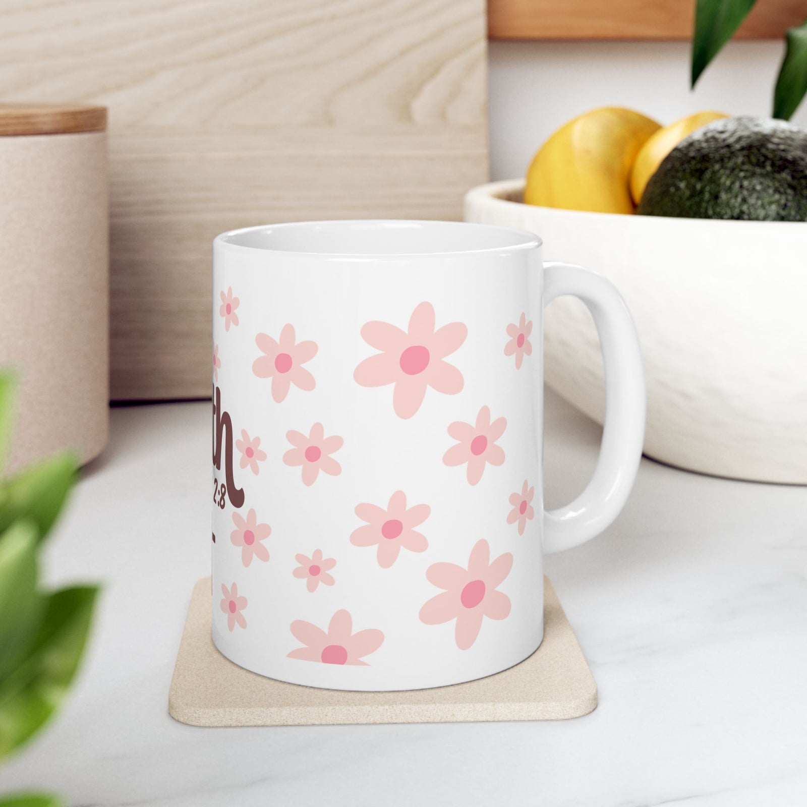 Faith Ephesians 2:8 Floral Ceramic Mug — Inspirational Christian Coffee Cup (11oz, 15oz)
