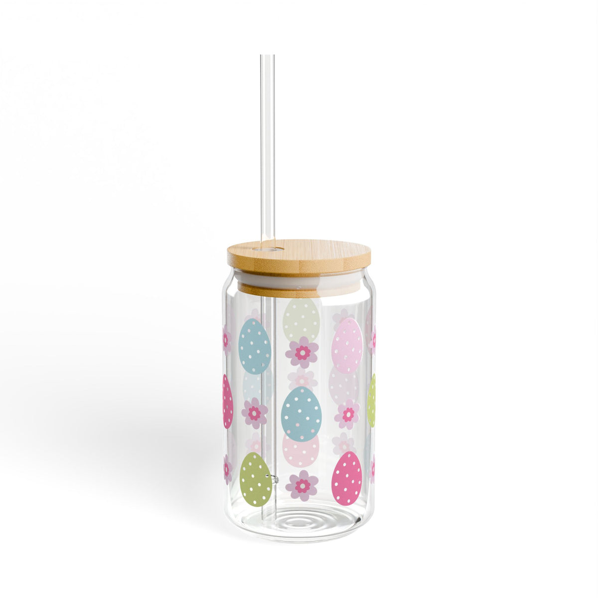 Retro Easter Egg Tumbler Sipper Glass 16oz — Reusable Drink Jar with Lid & Straw