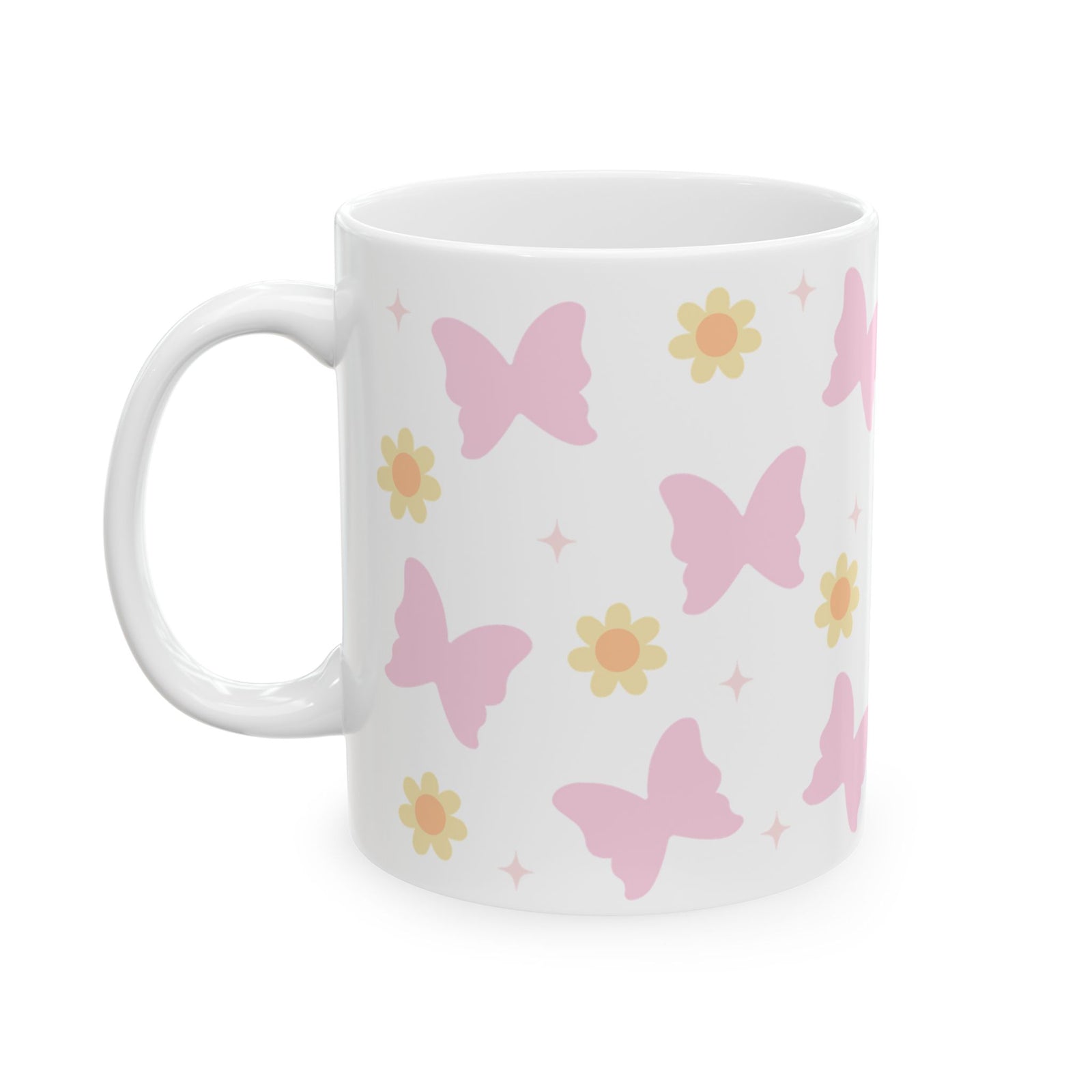 Boho Butterfly Daisy Cute Ceramic Mug Coffee Cup (11oz & 15oz)