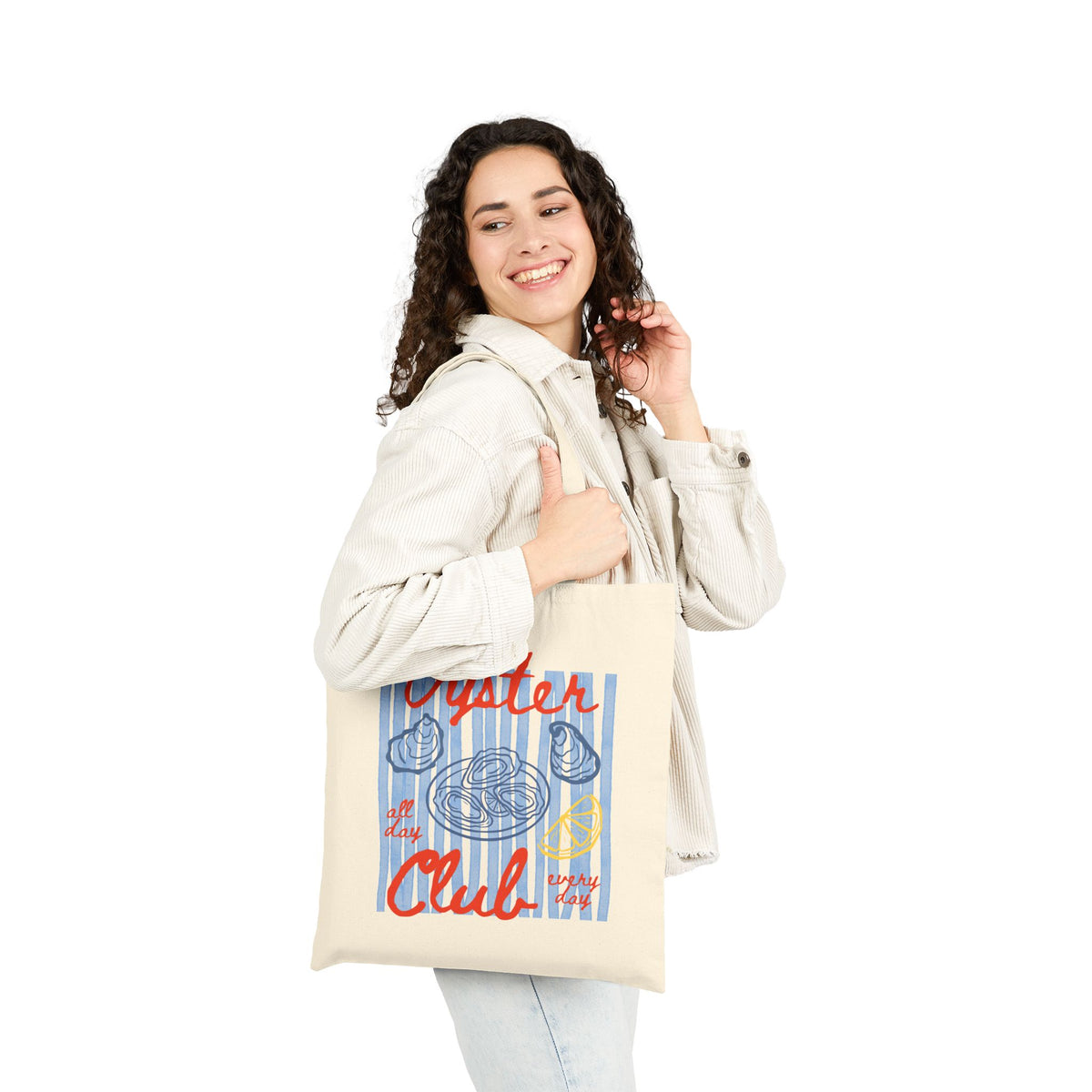 Oyster Club Cotton Canvas Tote Bag Nautical Seafood Market Shopper