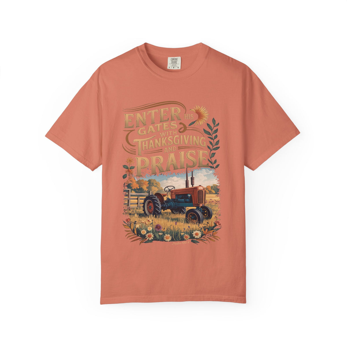Enter His Gates with Thanksgiving and Praise Tractor T-Shirt Fall Christian Tee
