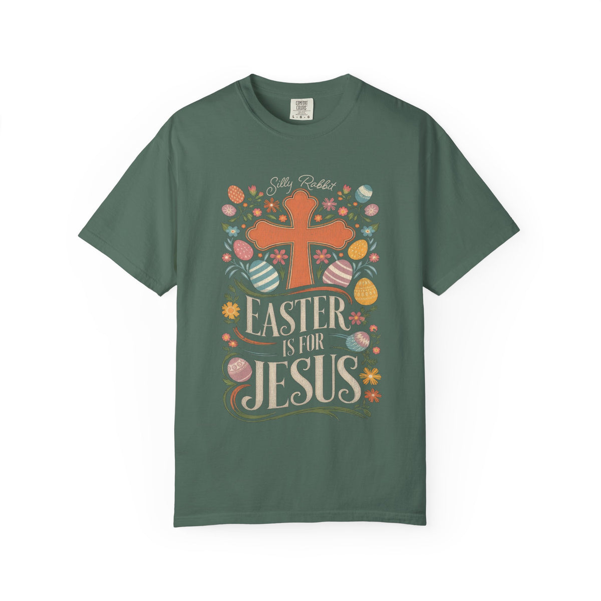 Silly Rabbit Easter Is For Jesus Christian T-Shirt Cross & Easter Eggs Faith Distressed Tee
