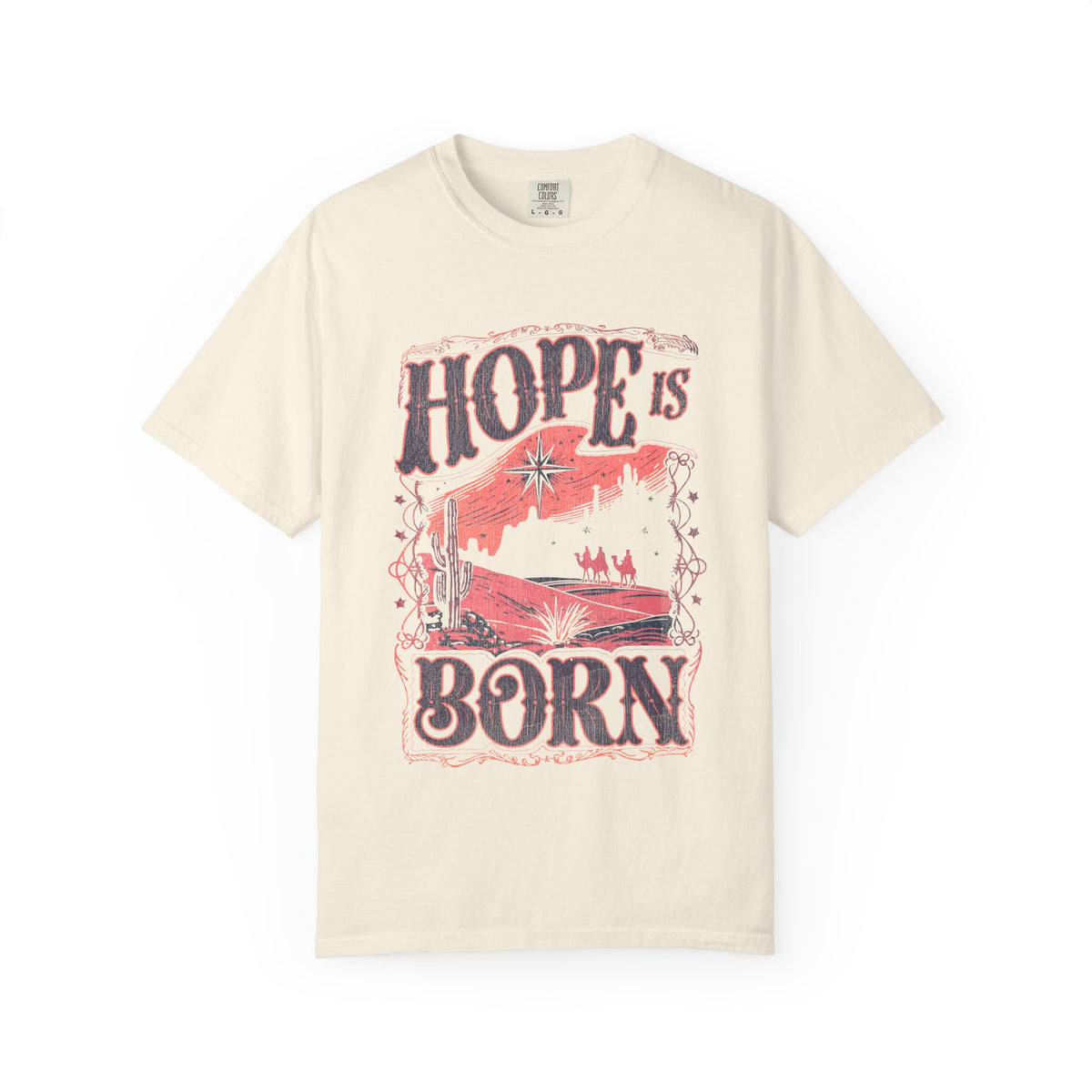 Hope is Born Christmas T-Shirt Christian Distressed Western Graphic Tee