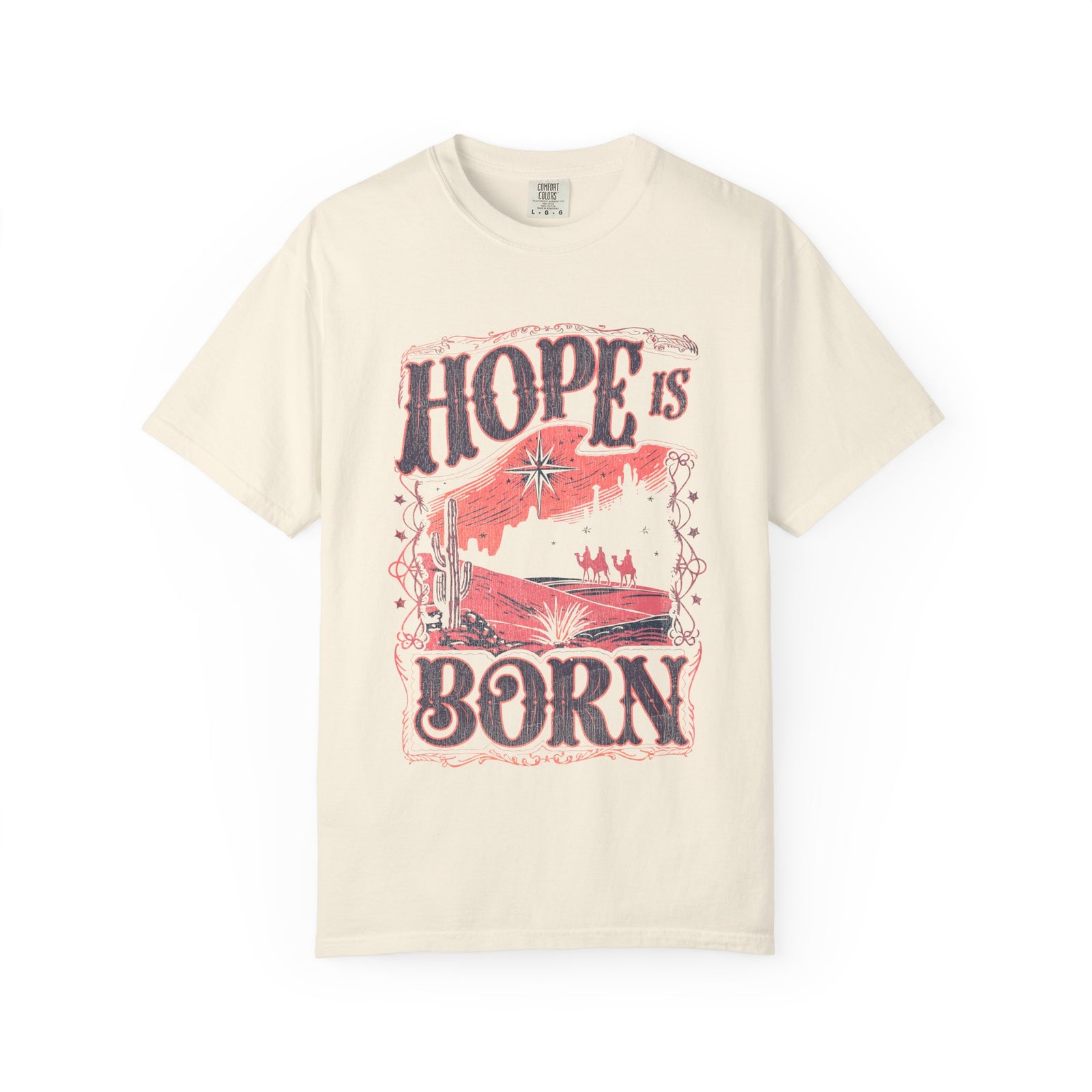 Hope is Born Christmas T-Shirt Christian Distressed Western Graphic Tee